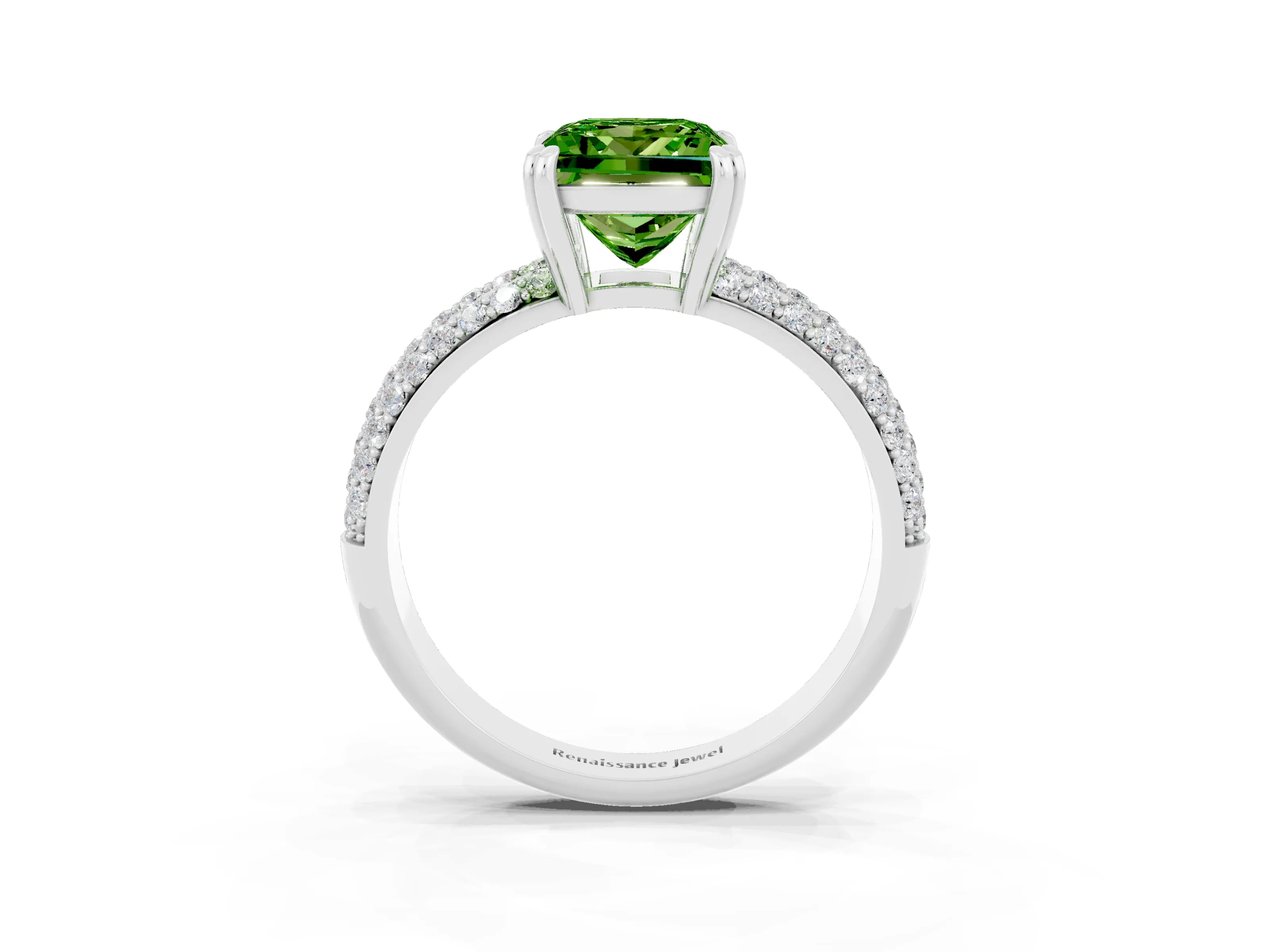 White gold Princess Cut Cut Pave Diamond Engagement Ring with Channel Set Band and Four-Prong Setting_3
