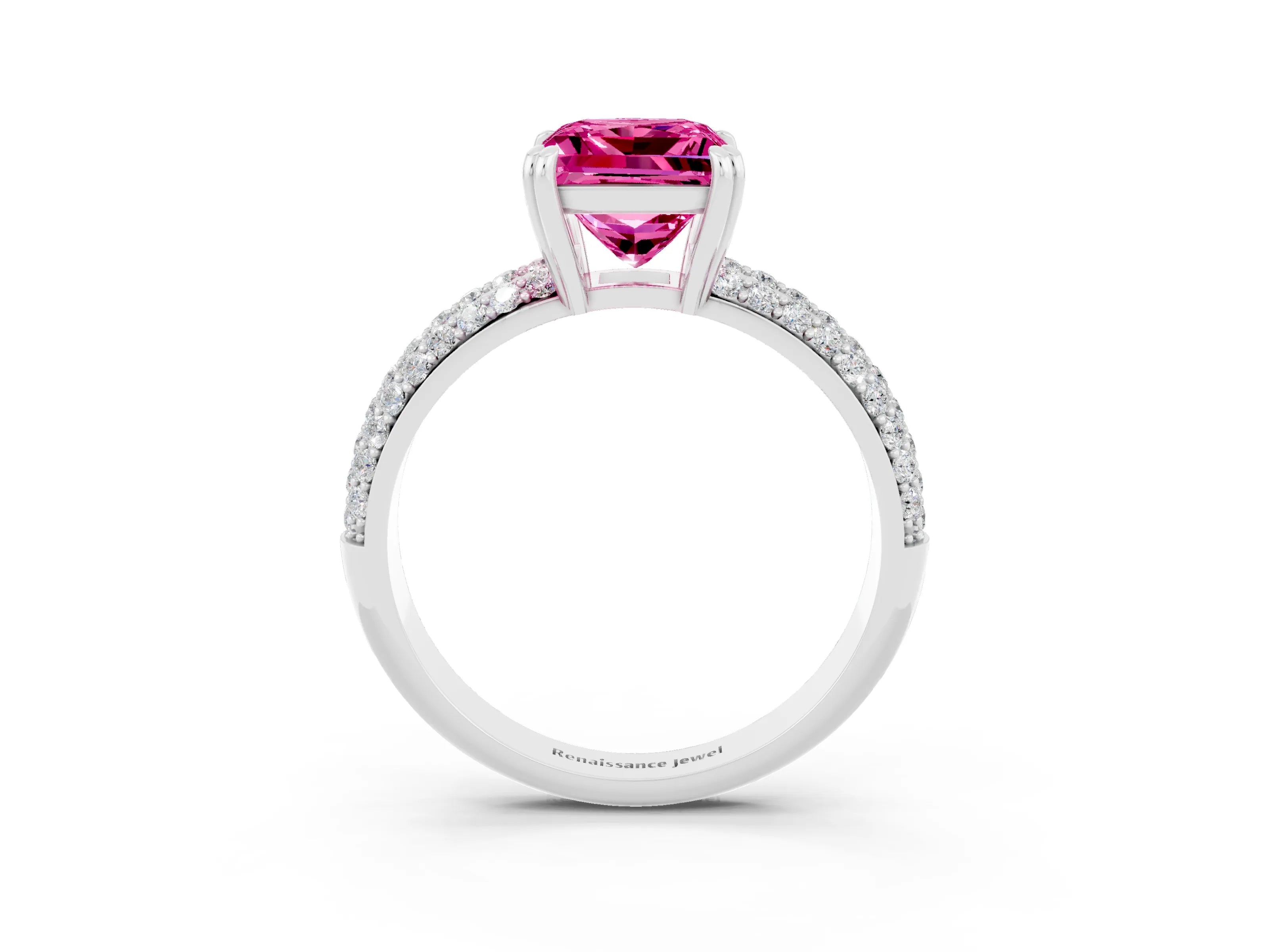 White gold Princess Cut Cut Pave Diamond Engagement Ring with Channel Set Band and Four-Prong Setting_3