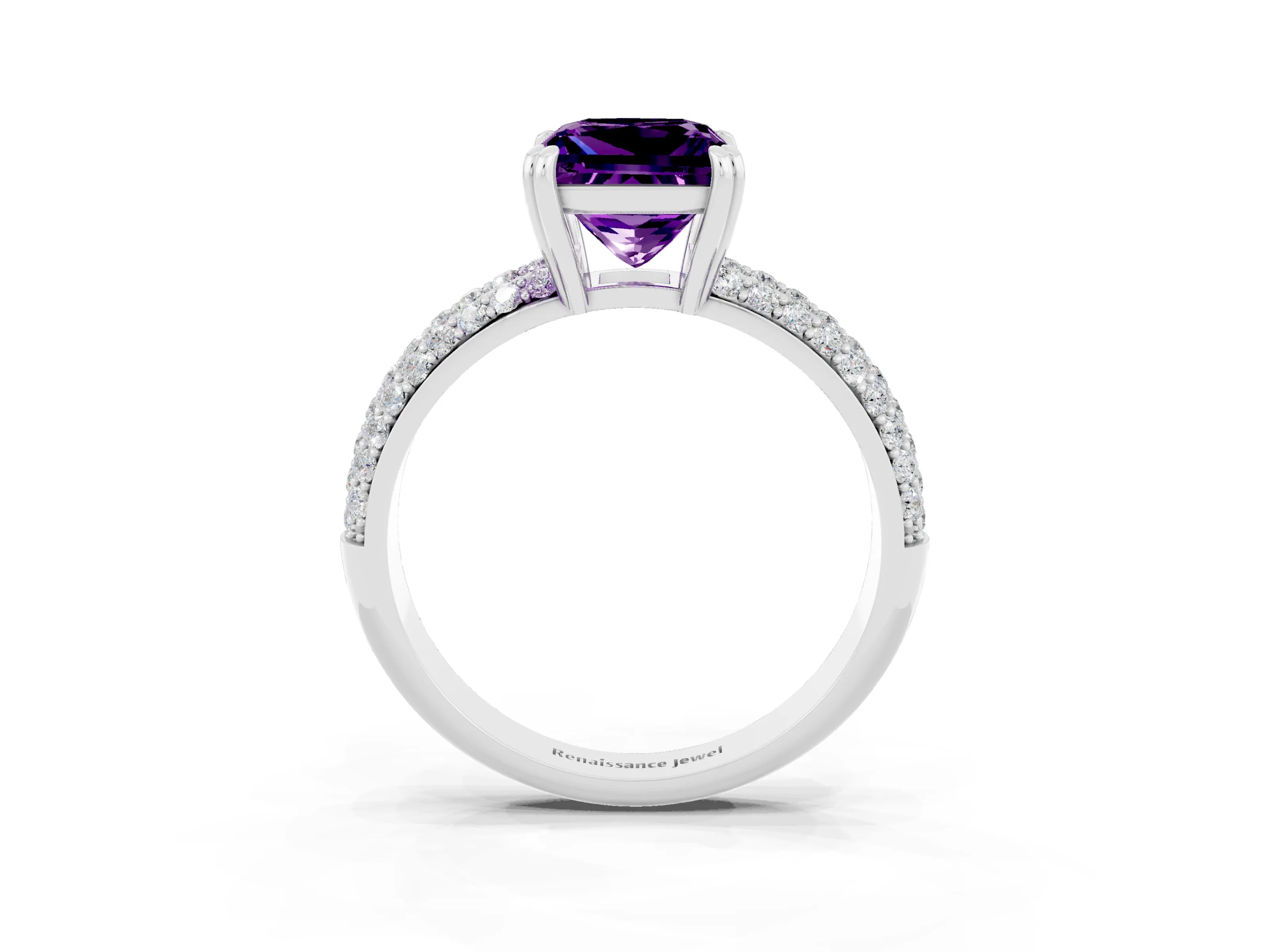 White gold Princess Cut Cut Pave Diamond Engagement Ring with Channel Set Band and Four-Prong Setting_3