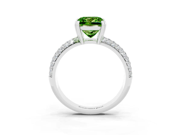 Silver Princess Cut Cut Pave Diamond Engagement Ring with Channel Set Band and Four-Prong Setting