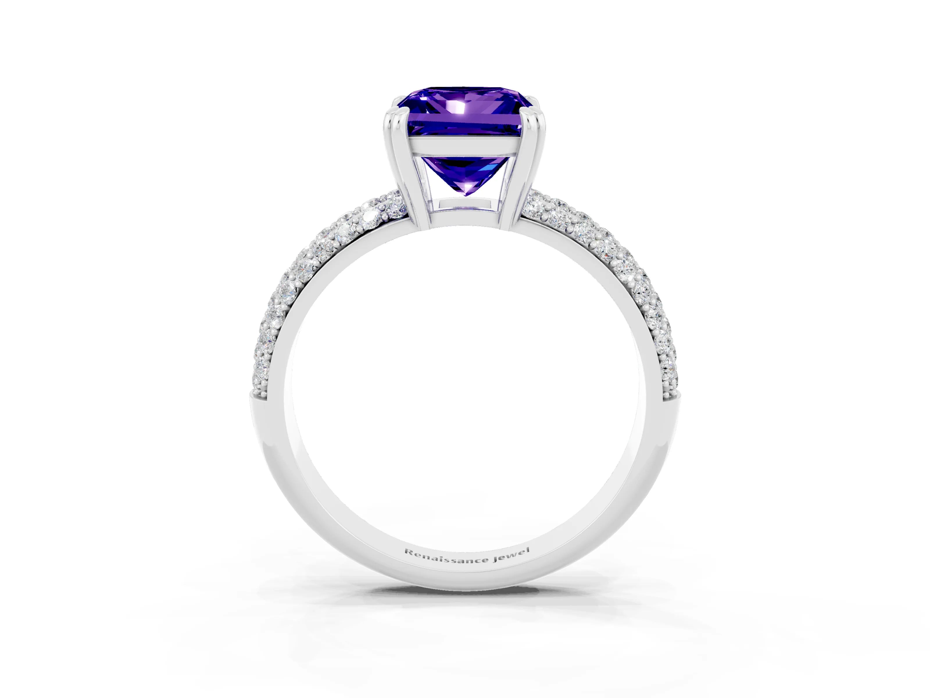 White gold Princess Cut Cut Pave Diamond Engagement Ring with Channel Set Band and Four-Prong Setting_3