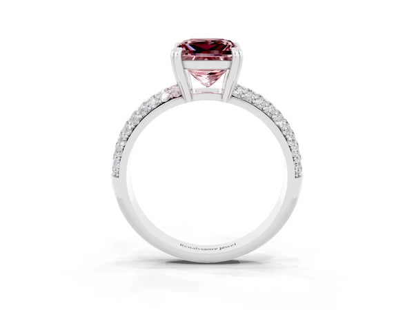 Silver Princess Cut Cut Pave Diamond Engagement Ring with Channel Set Band and Four-Prong Setting