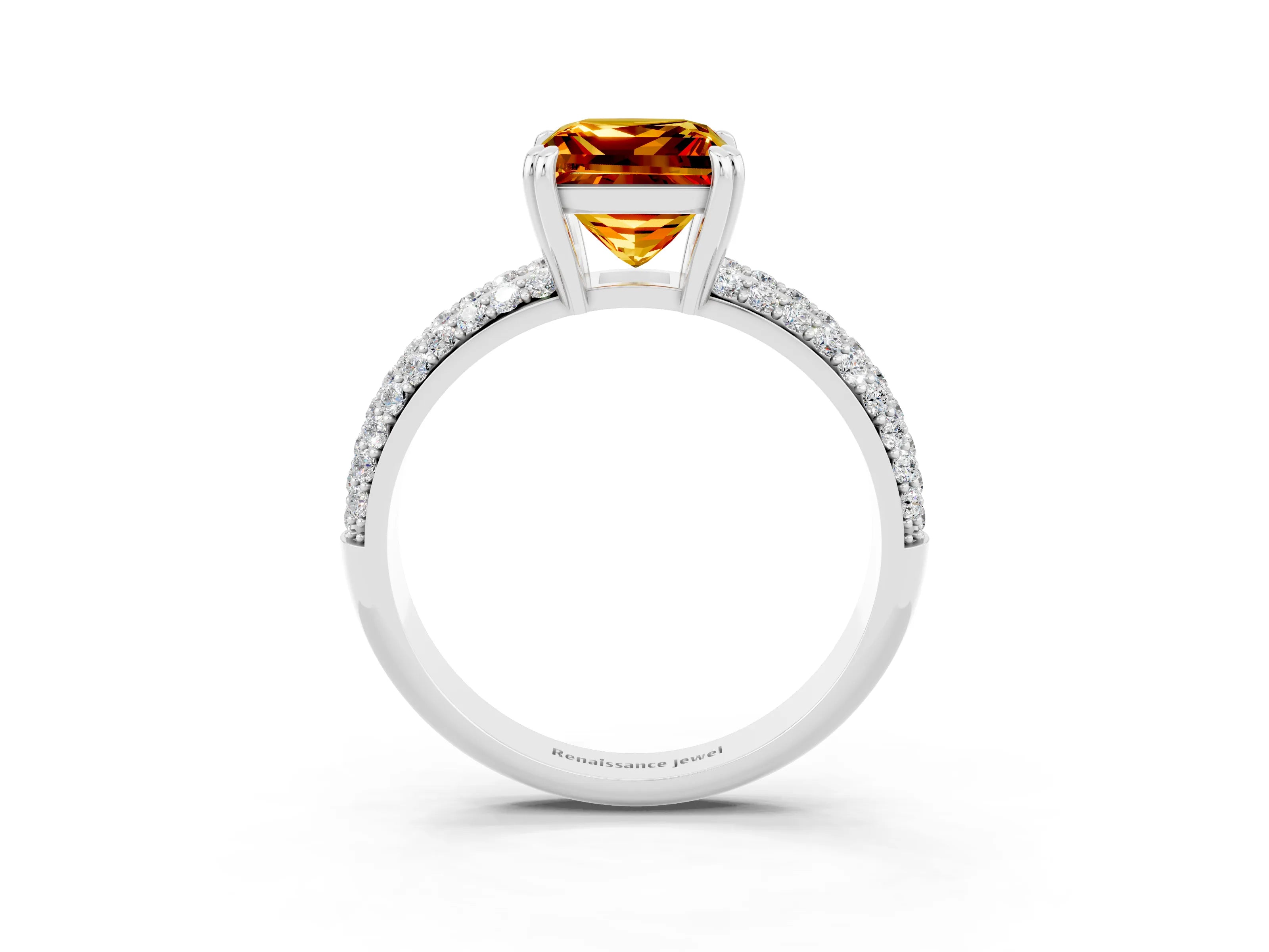 White gold Princess Cut Cut Pave Diamond Engagement Ring with Channel Set Band and Four-Prong Setting_3
