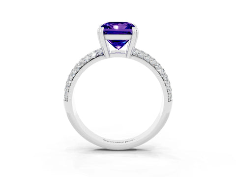 White gold Princess Cut Cut Pave Diamond Engagement Ring with Channel Set Band and Four-Prong Setting_3