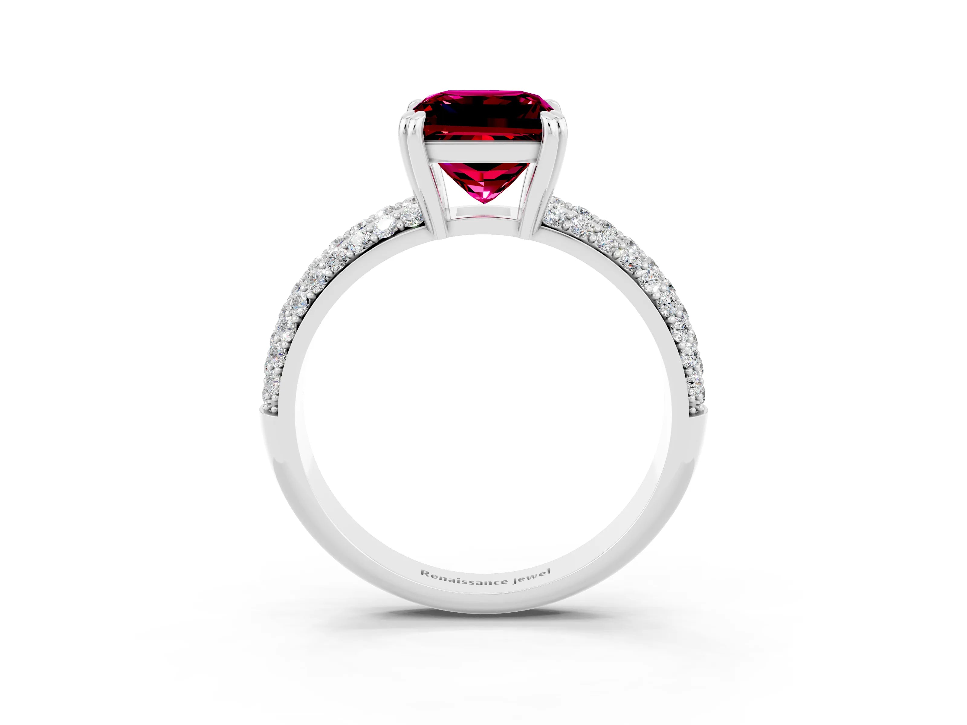 White gold Princess Cut Cut Pave Diamond Engagement Ring with Channel Set Band and Four-Prong Setting_3