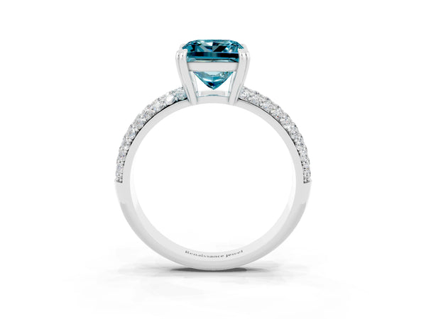 Platinum Princess Cut Cut Pave Diamond Engagement Ring with Channel Set Band and Four-Prong Setting