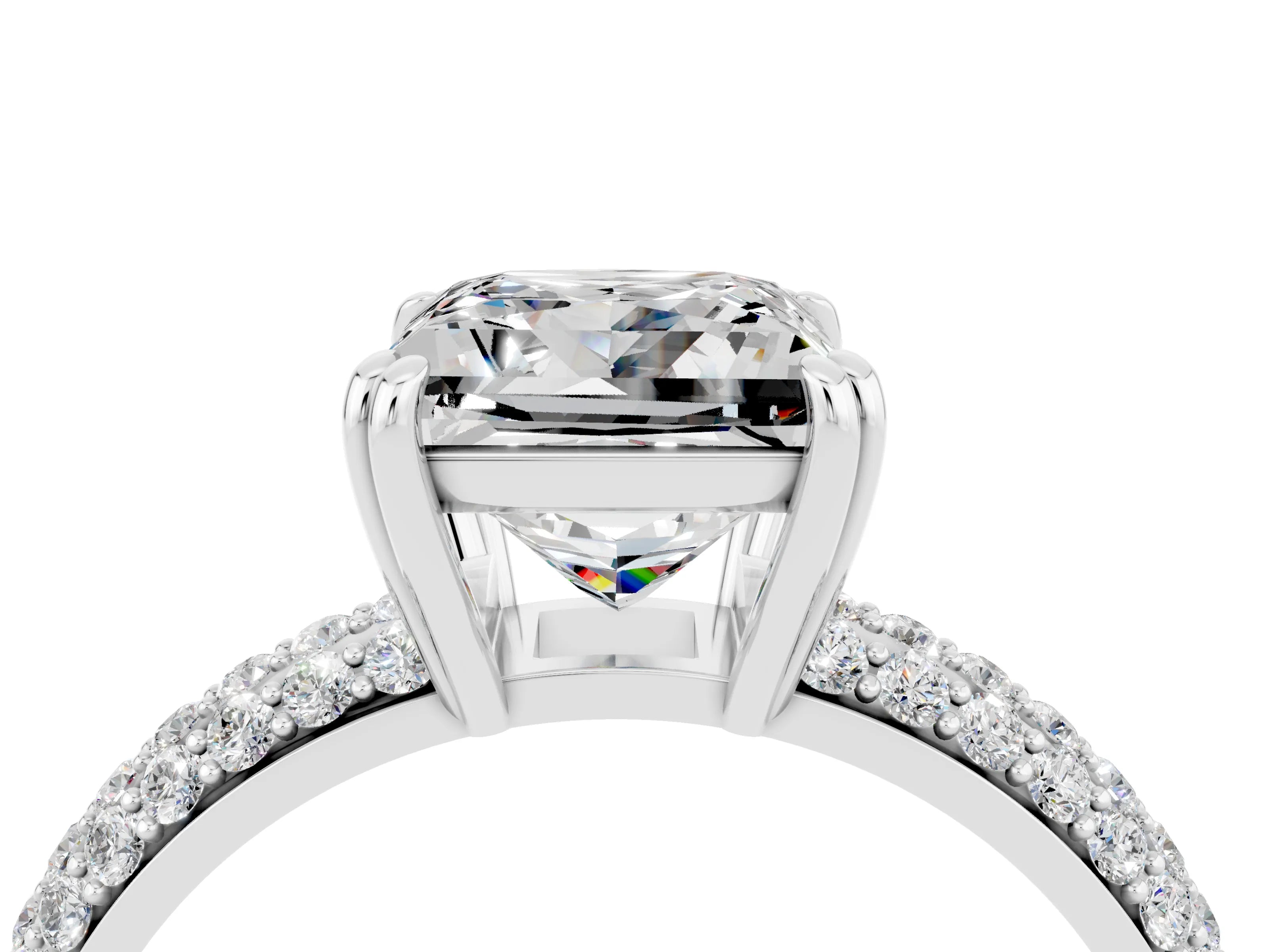 White gold Princess Cut Cut Pave Diamond Engagement Ring with Channel Set Band and Four-Prong Setting_4