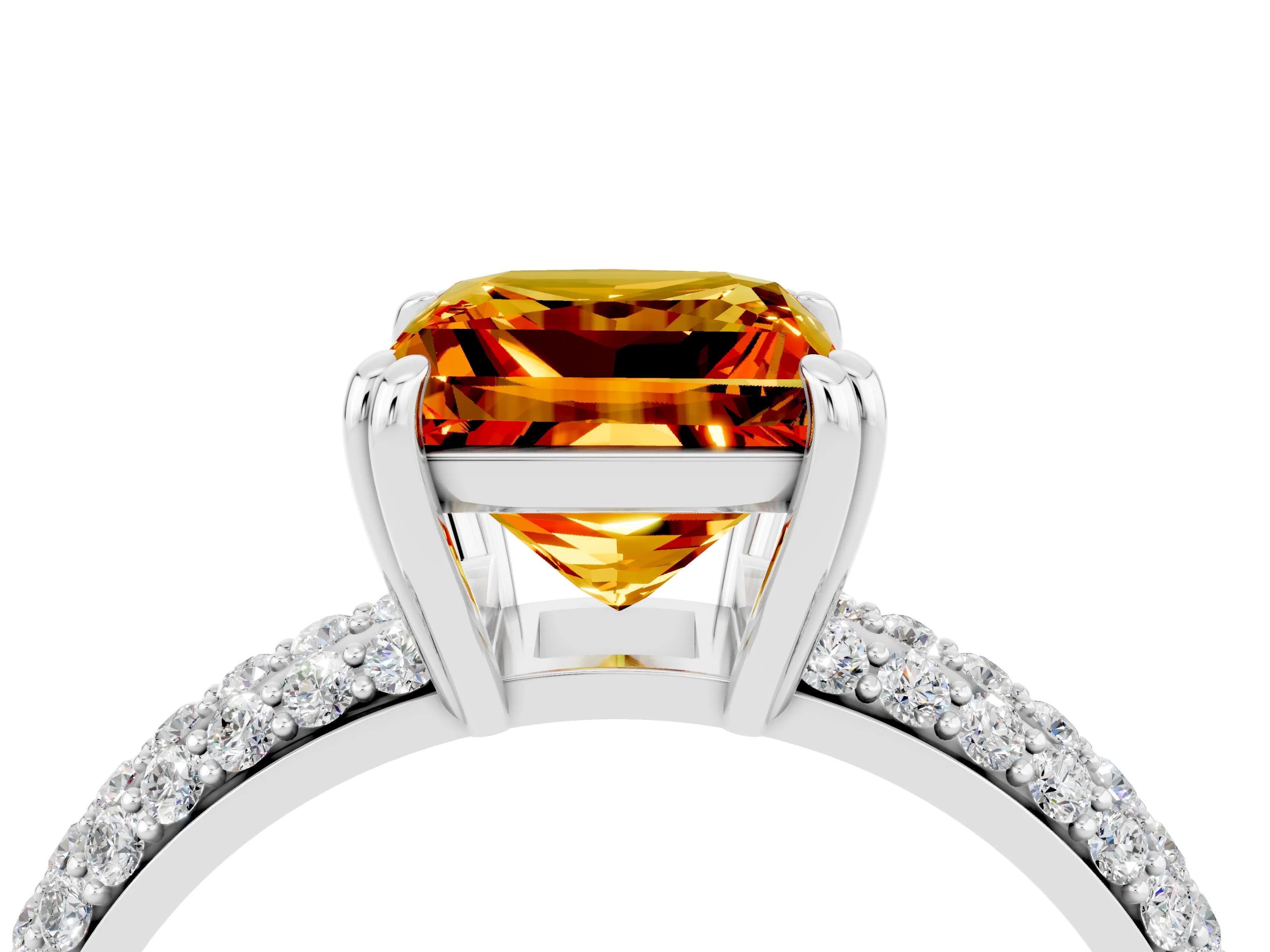 White gold Princess Cut Cut Pave Diamond Engagement Ring with Channel Set Band and Four-Prong Setting_4