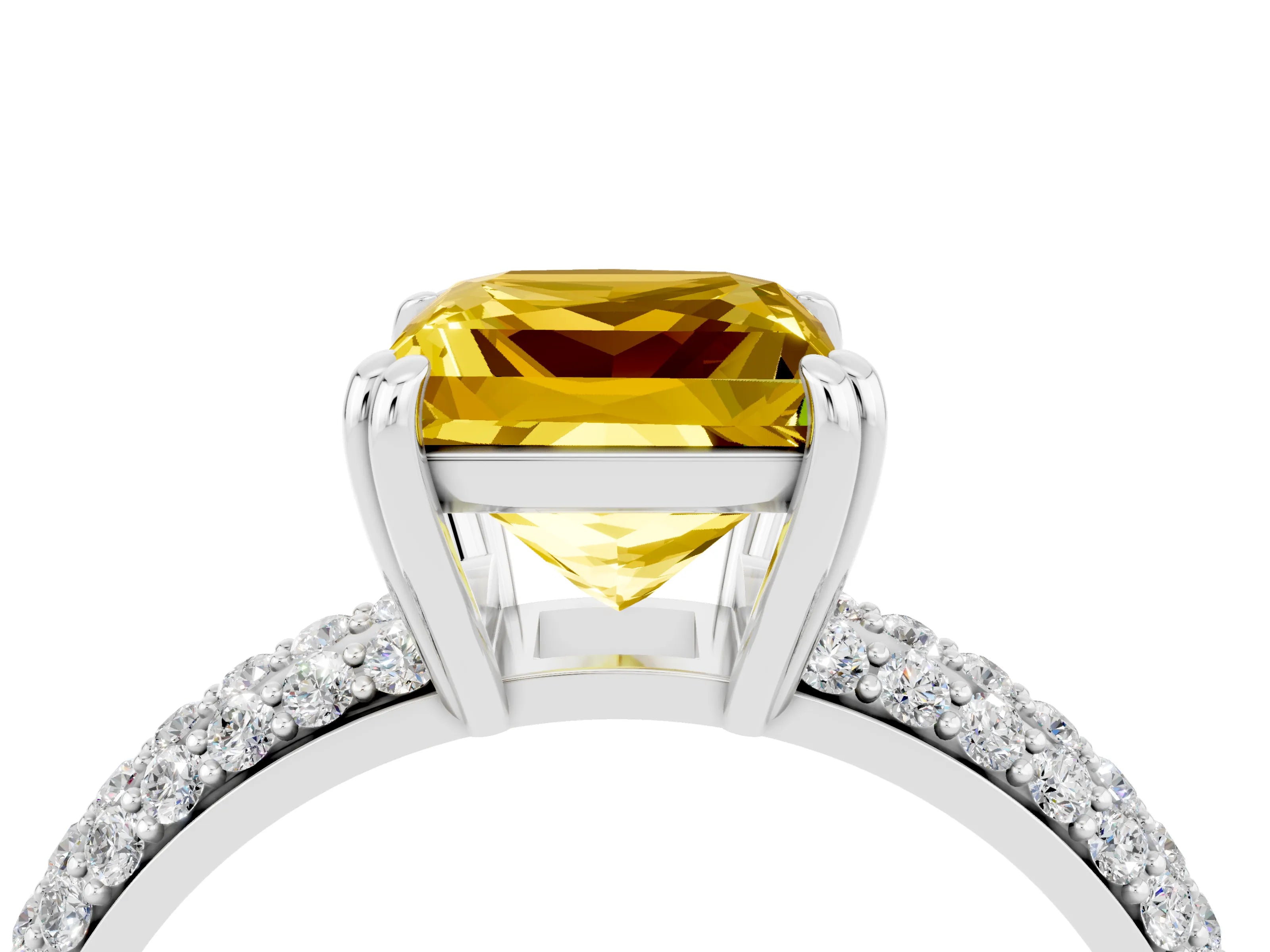 White gold Princess Cut Cut Pave Diamond Engagement Ring with Channel Set Band and Four-Prong Setting_4