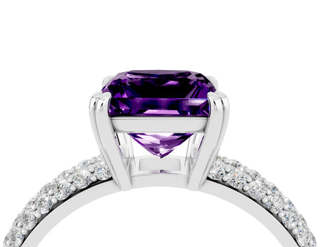 White gold Princess Cut Cut Pave Diamond Engagement Ring with Channel Set Band and Four-Prong Setting_4