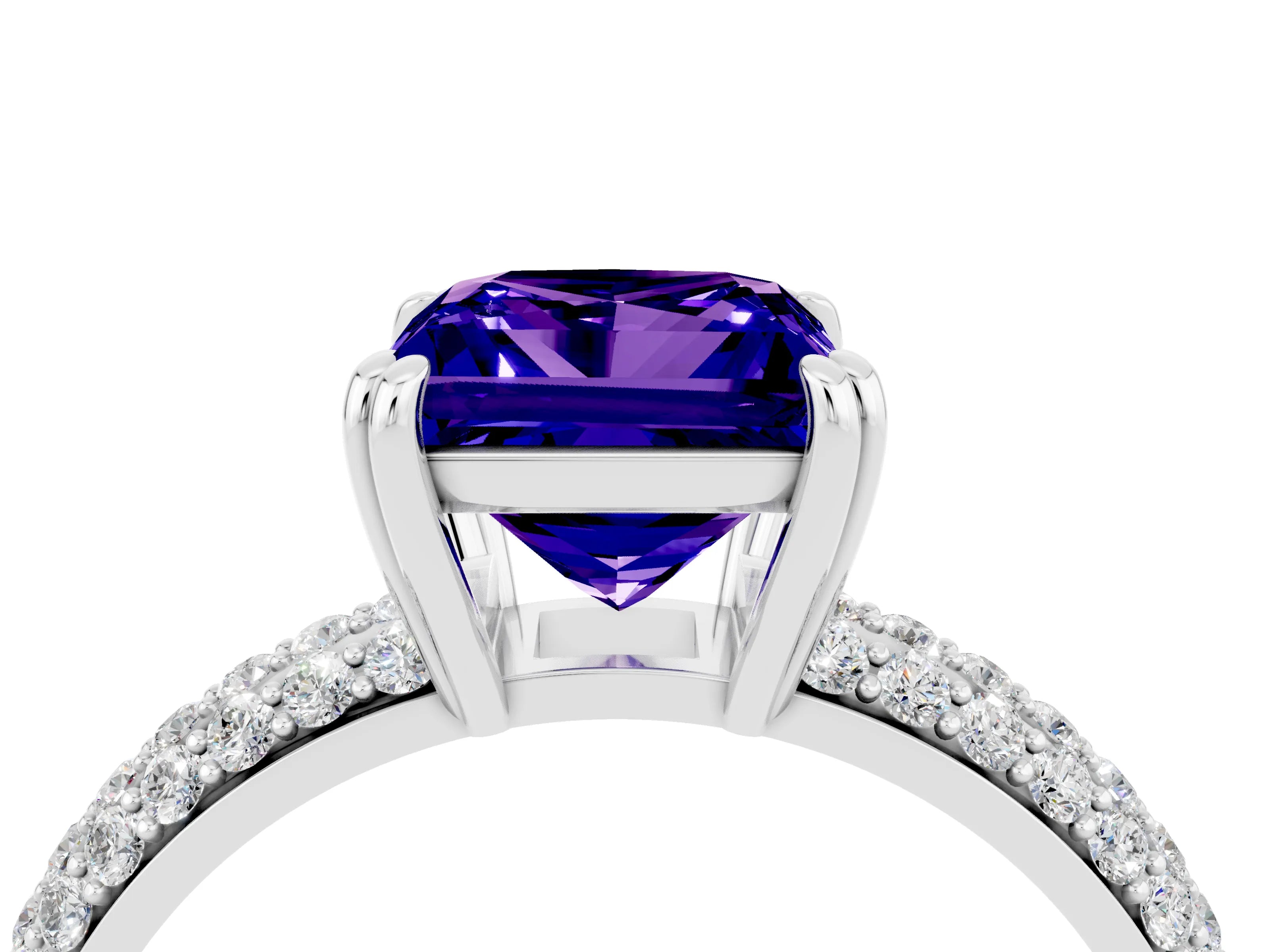 White gold Princess Cut Cut Pave Diamond Engagement Ring with Channel Set Band and Four-Prong Setting_4