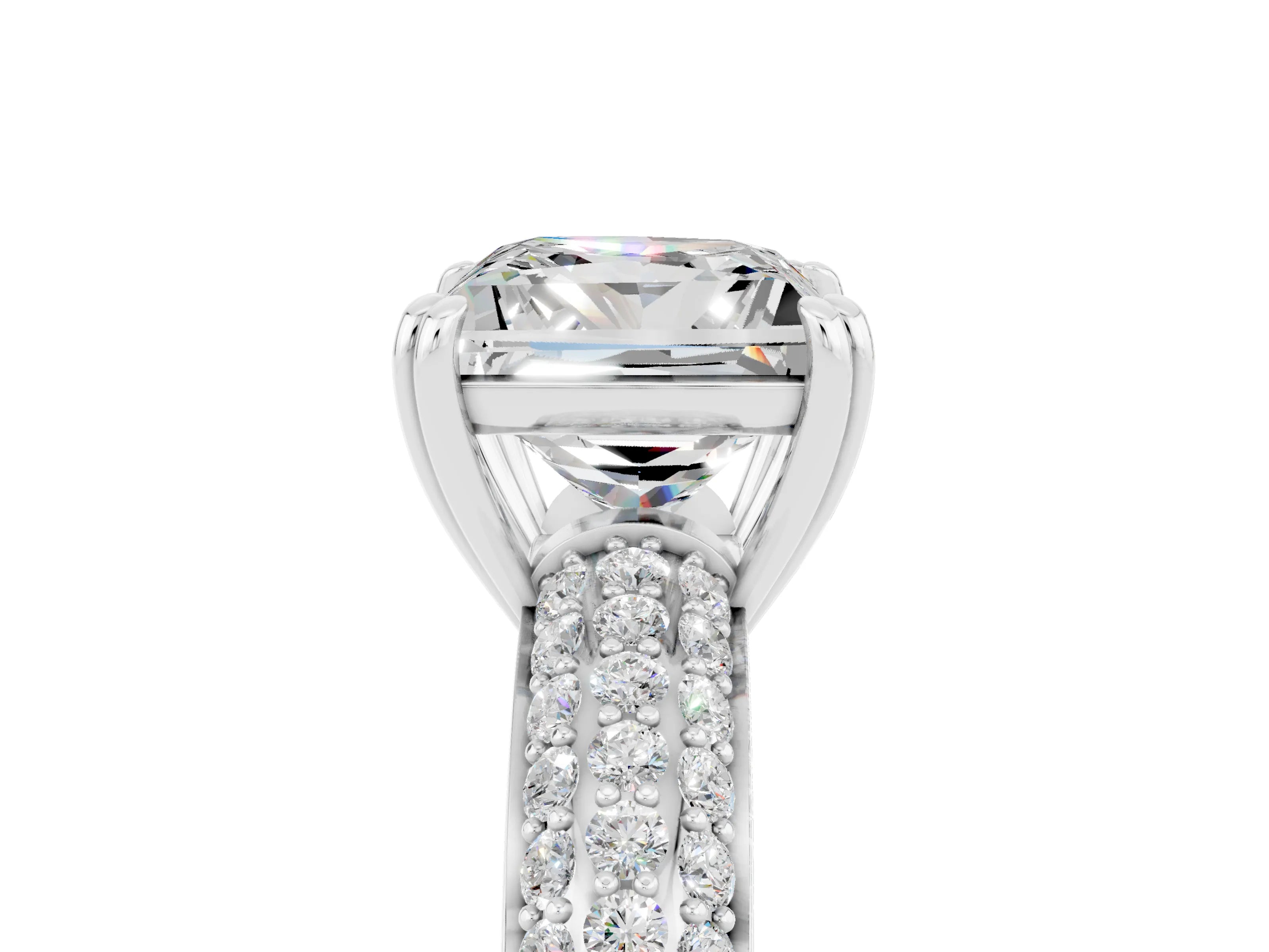 White gold Princess Cut Cut Pave Diamond Engagement Ring with Channel Set Band and Four-Prong Setting_5