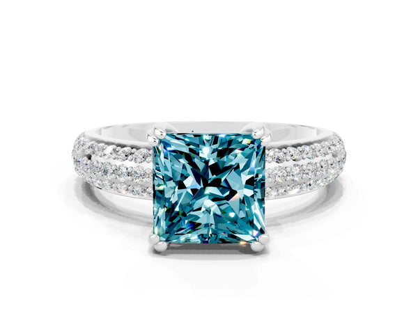 White gold Princess Cut Cut Pave Diamond Engagement Ring with Channel Set Band and Four-Prong Setting