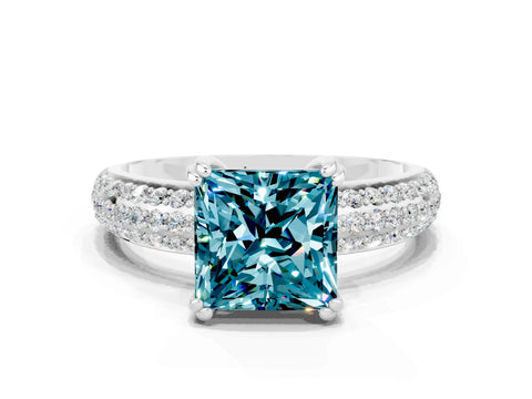 White gold Princess Cut Cut Pave Diamond Engagement Ring with Channel Set Band and Four-Prong Setting