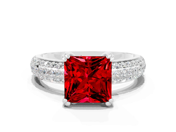 Platinum Princess Cut Cut Pave Diamond Engagement Ring with Channel Set Band and Four-Prong Setting