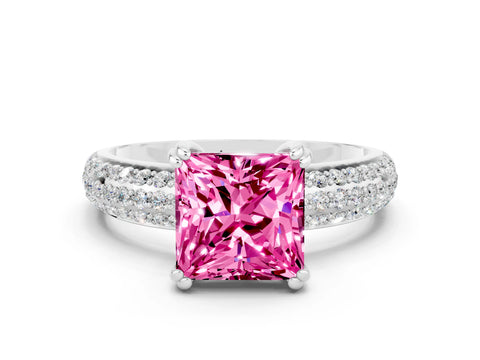 White gold Princess Cut Cut Pave Diamond Engagement Ring with Channel Set Band and Four-Prong Setting