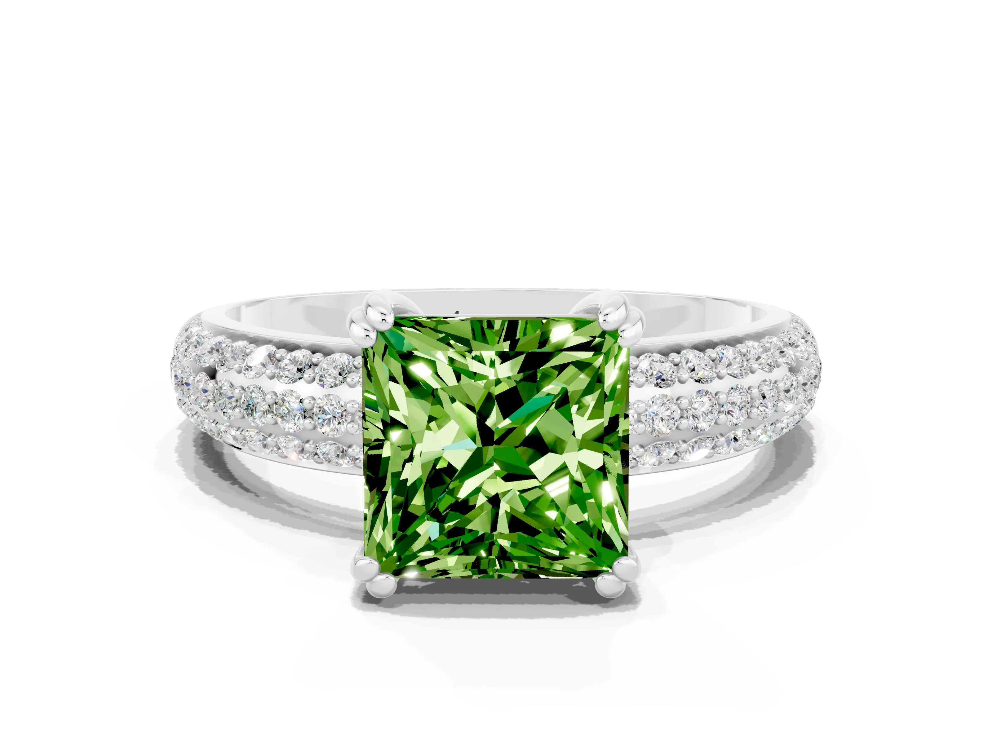 White gold Princess Cut Cut Pave Diamond Engagement Ring with Channel Set Band and Four-Prong Setting