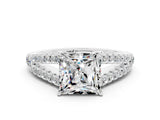 White gold Princess Cut Cut Split Shank Pave Diamond Engagement Ring with Four-Prong Setting