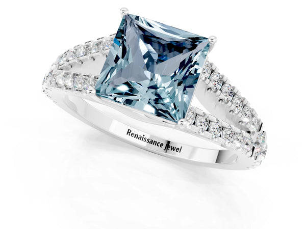 Platinum Princess Cut Cut Split Shank Pave Diamond Engagement Ring with Four-Prong Setting