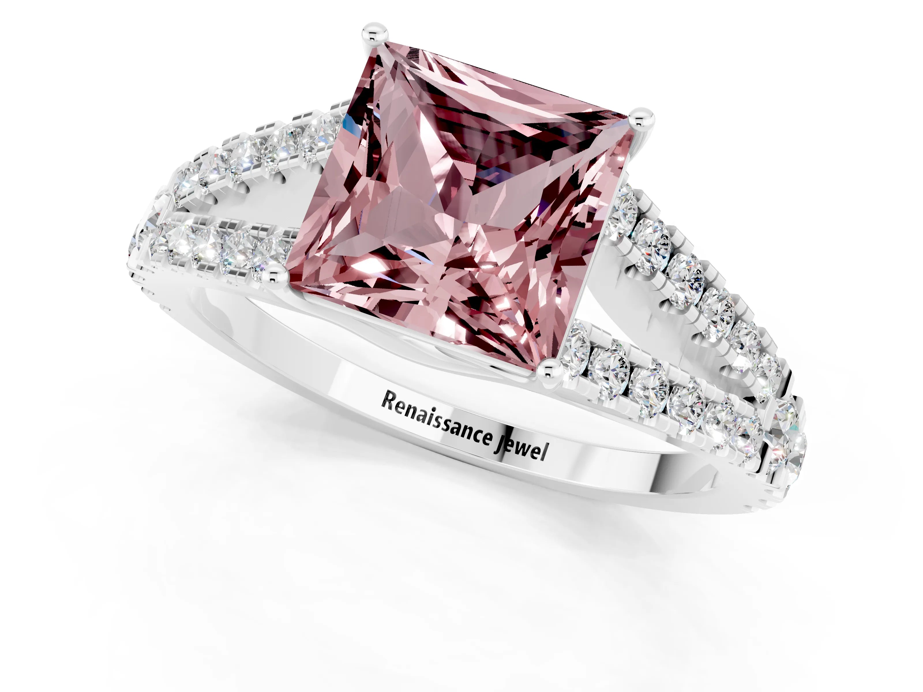 White gold Princess Cut Cut Split Shank Pave Diamond Engagement Ring with Four-Prong Setting_1