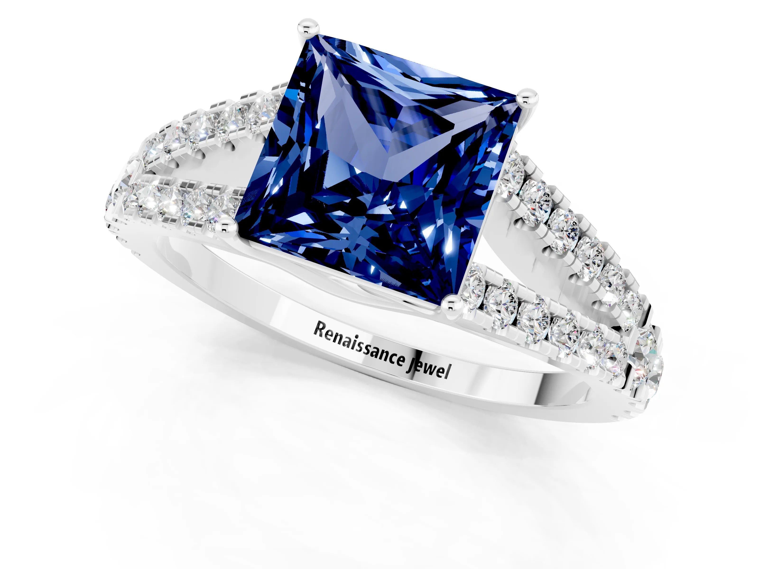 White gold Princess Cut Cut Split Shank Pave Diamond Engagement Ring with Four-Prong Setting_1