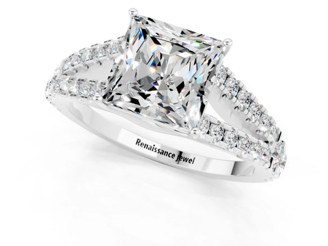 White gold Princess Cut Cut Split Shank Pave Diamond Engagement Ring with Four-Prong Setting_1