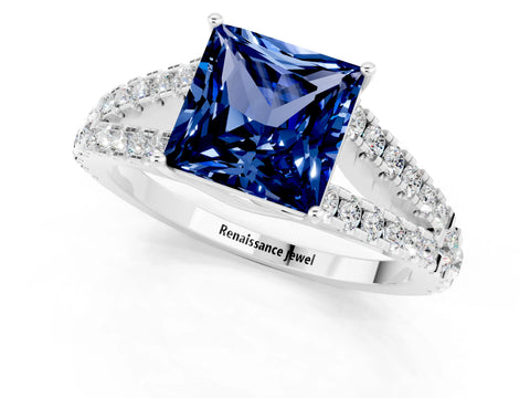 White gold Princess Cut Cut Split Shank Pave Diamond Engagement Ring with Four-Prong Setting_1