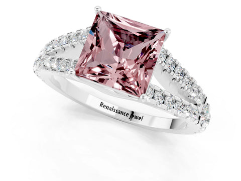 White gold Princess Cut Cut Split Shank Pave Diamond Engagement Ring with Four-Prong Setting_1