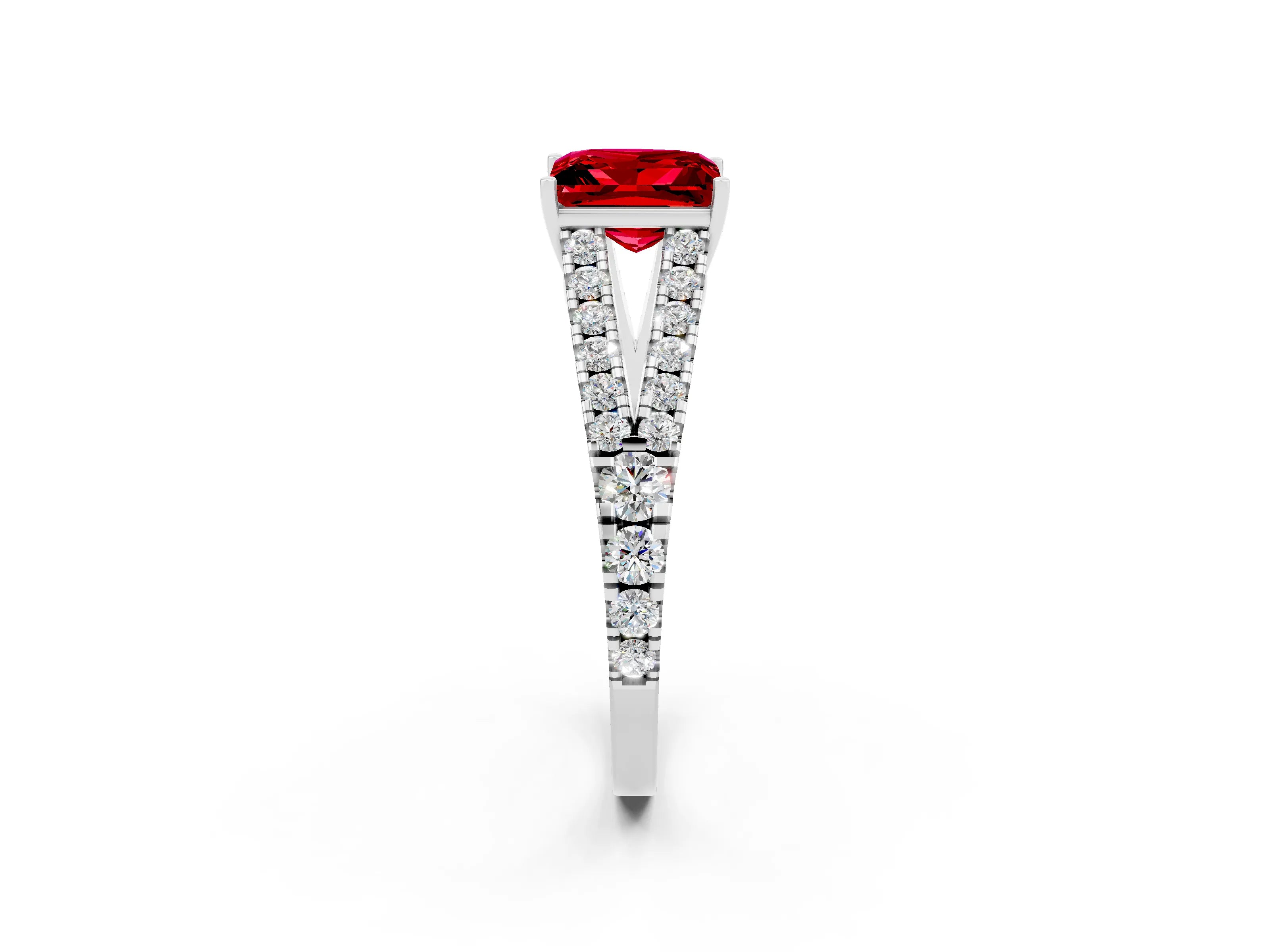 White gold Princess Cut Cut Split Shank Pave Diamond Engagement Ring with Four-Prong Setting_2