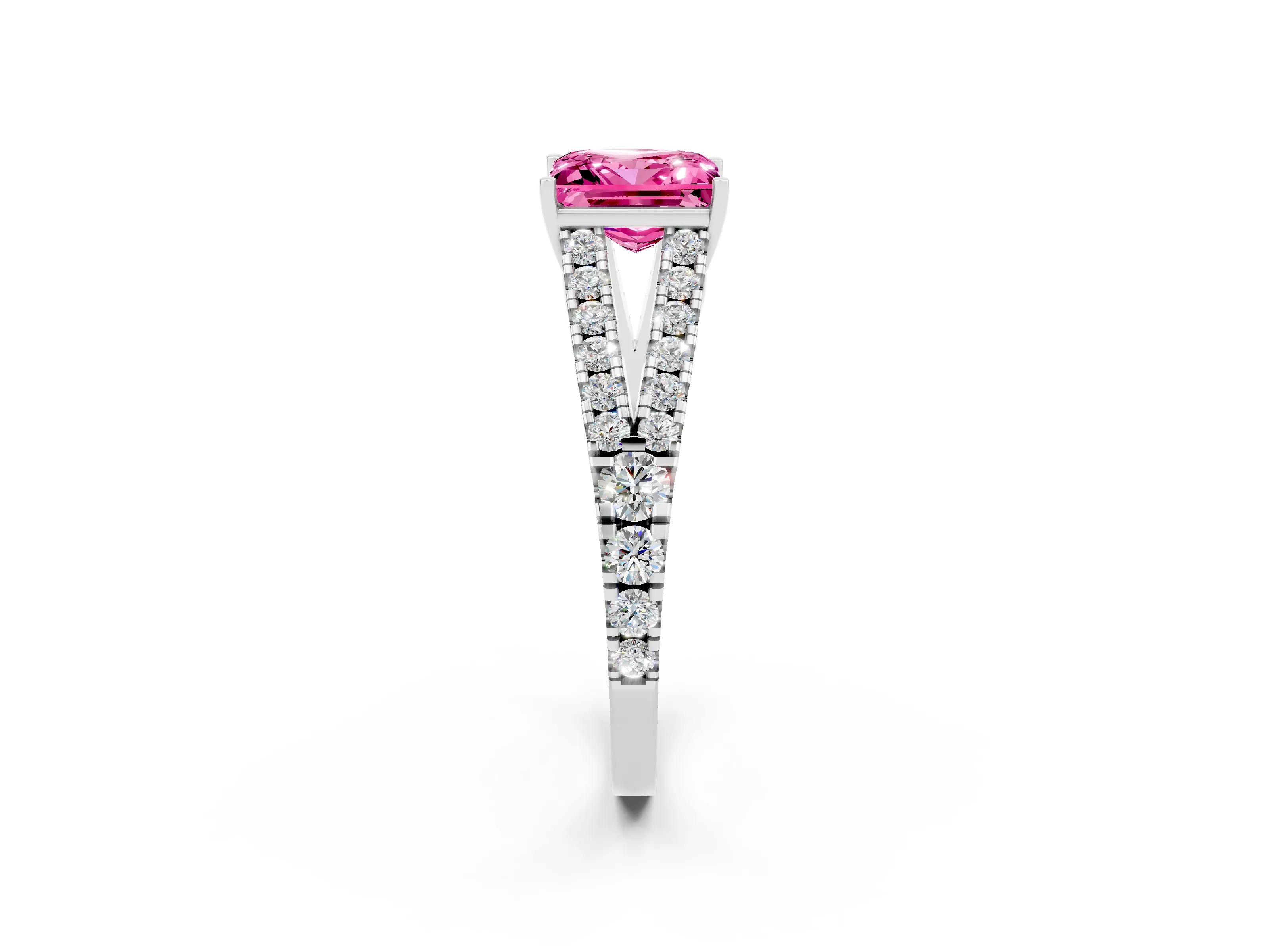 White gold Princess Cut Cut Split Shank Pave Diamond Engagement Ring with Four-Prong Setting_2