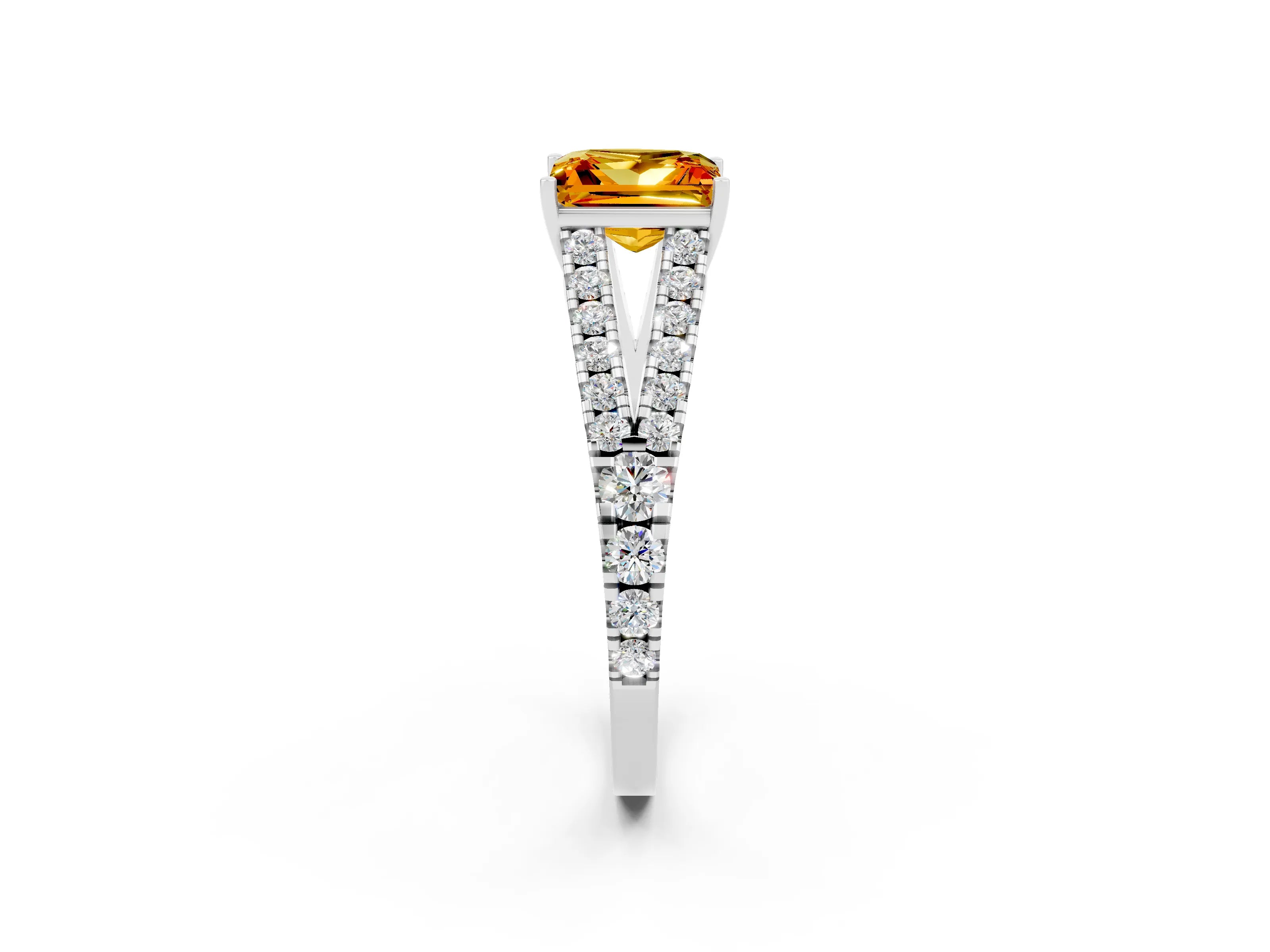 White gold Princess Cut Cut Split Shank Pave Diamond Engagement Ring with Four-Prong Setting_2