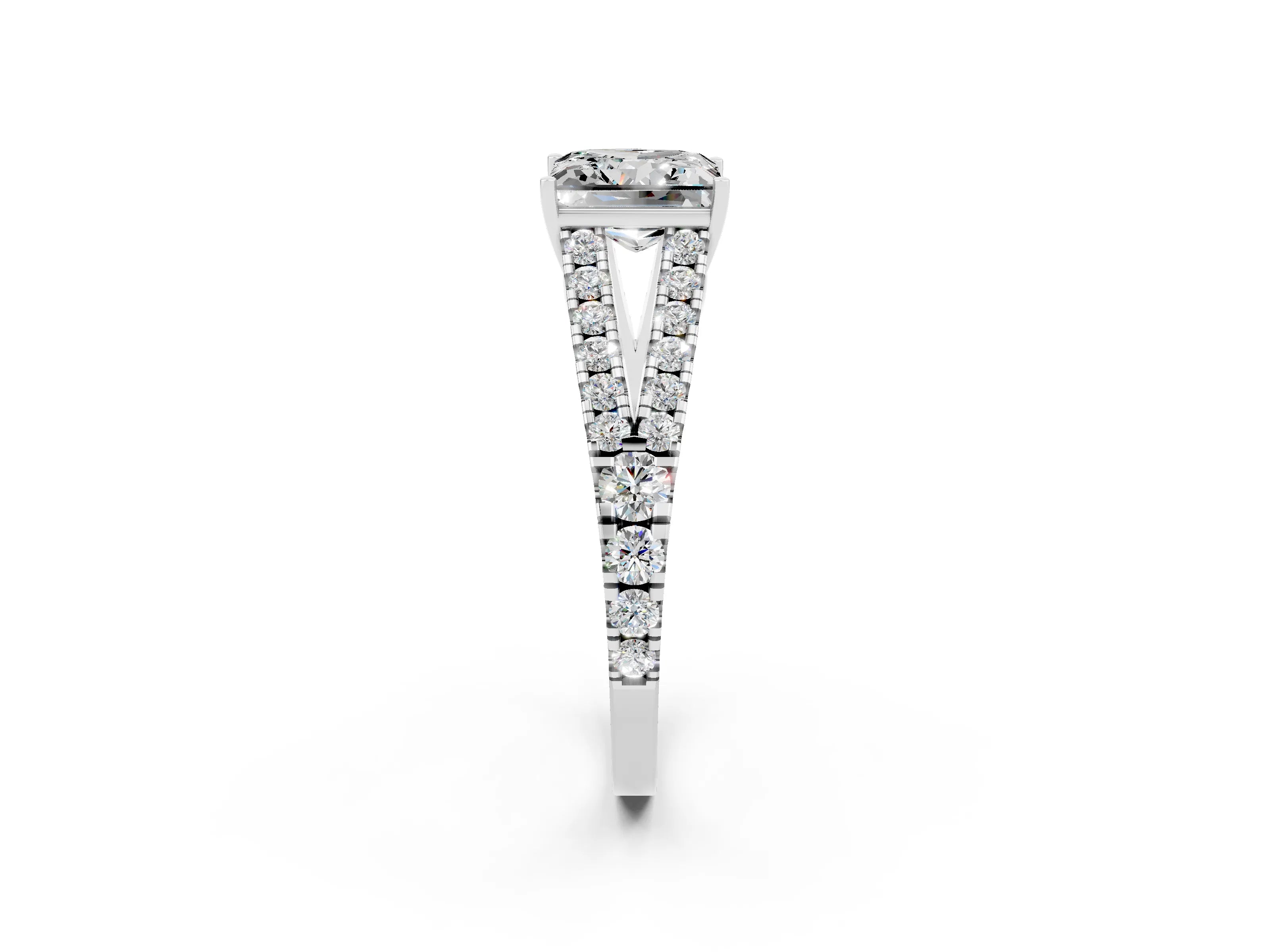 White gold Princess Cut Cut Split Shank Pave Diamond Engagement Ring with Four-Prong Setting_2