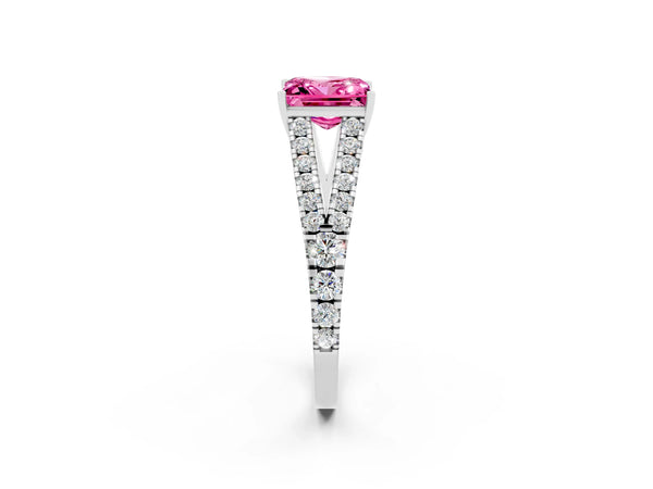 Platinum Princess Cut Cut Split Shank Pave Diamond Engagement Ring with Four-Prong Setting