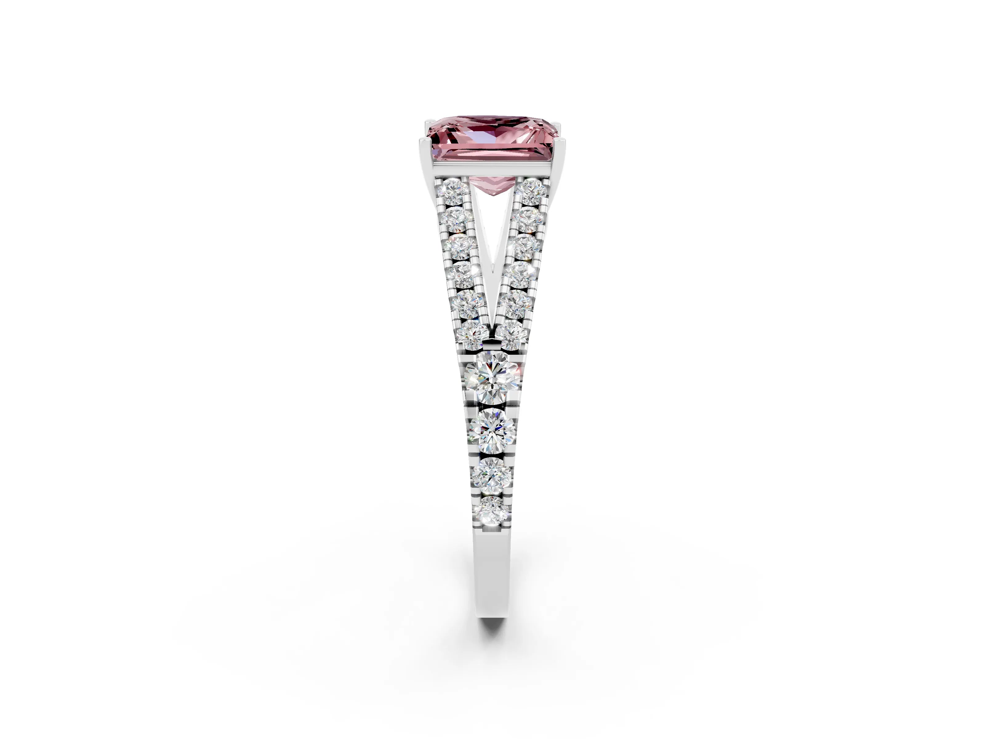 White gold Princess Cut Cut Split Shank Pave Diamond Engagement Ring with Four-Prong Setting_2