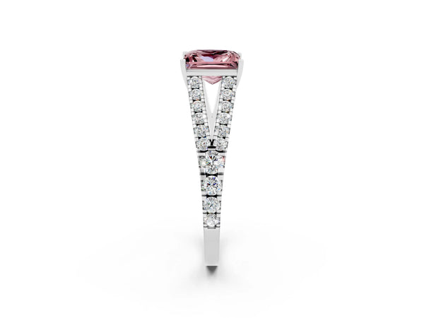 Platinum Princess Cut Cut Split Shank Pave Diamond Engagement Ring with Four-Prong Setting