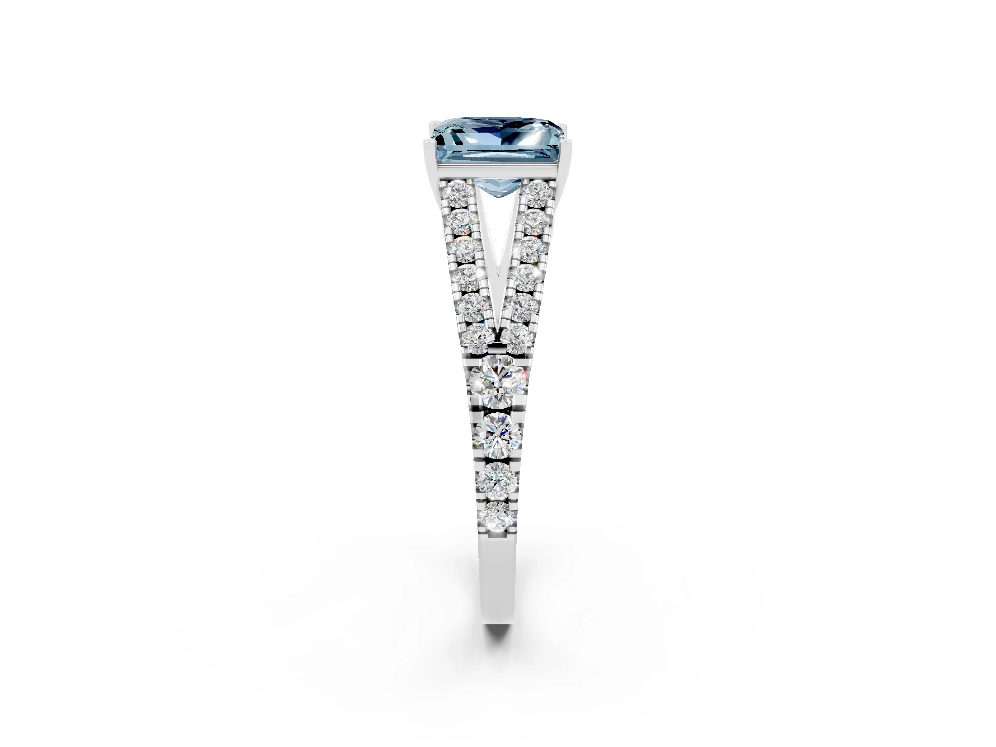 White gold Princess Cut Cut Split Shank Pave Diamond Engagement Ring with Four-Prong Setting_2