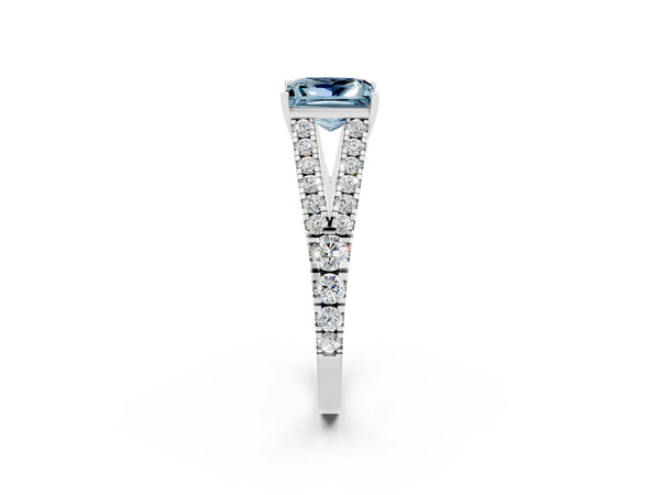 Platinum Princess Cut Cut Split Shank Pave Diamond Engagement Ring with Four-Prong Setting