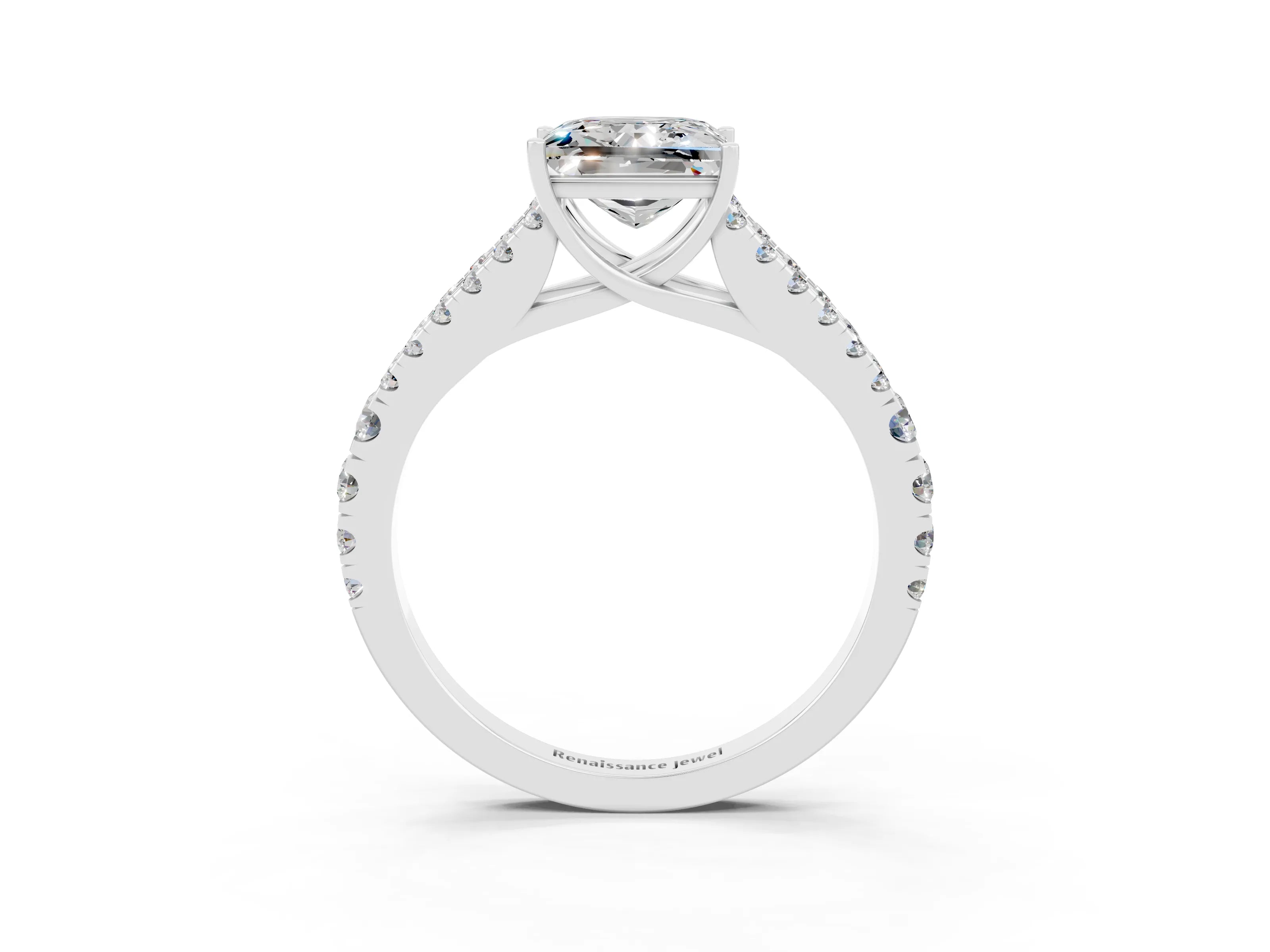 White gold Princess Cut Cut Split Shank Pave Diamond Engagement Ring with Four-Prong Setting_3