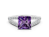White gold Princess Cut Cut Split Shank Pave Diamond Engagement Ring with Four-Prong Setting