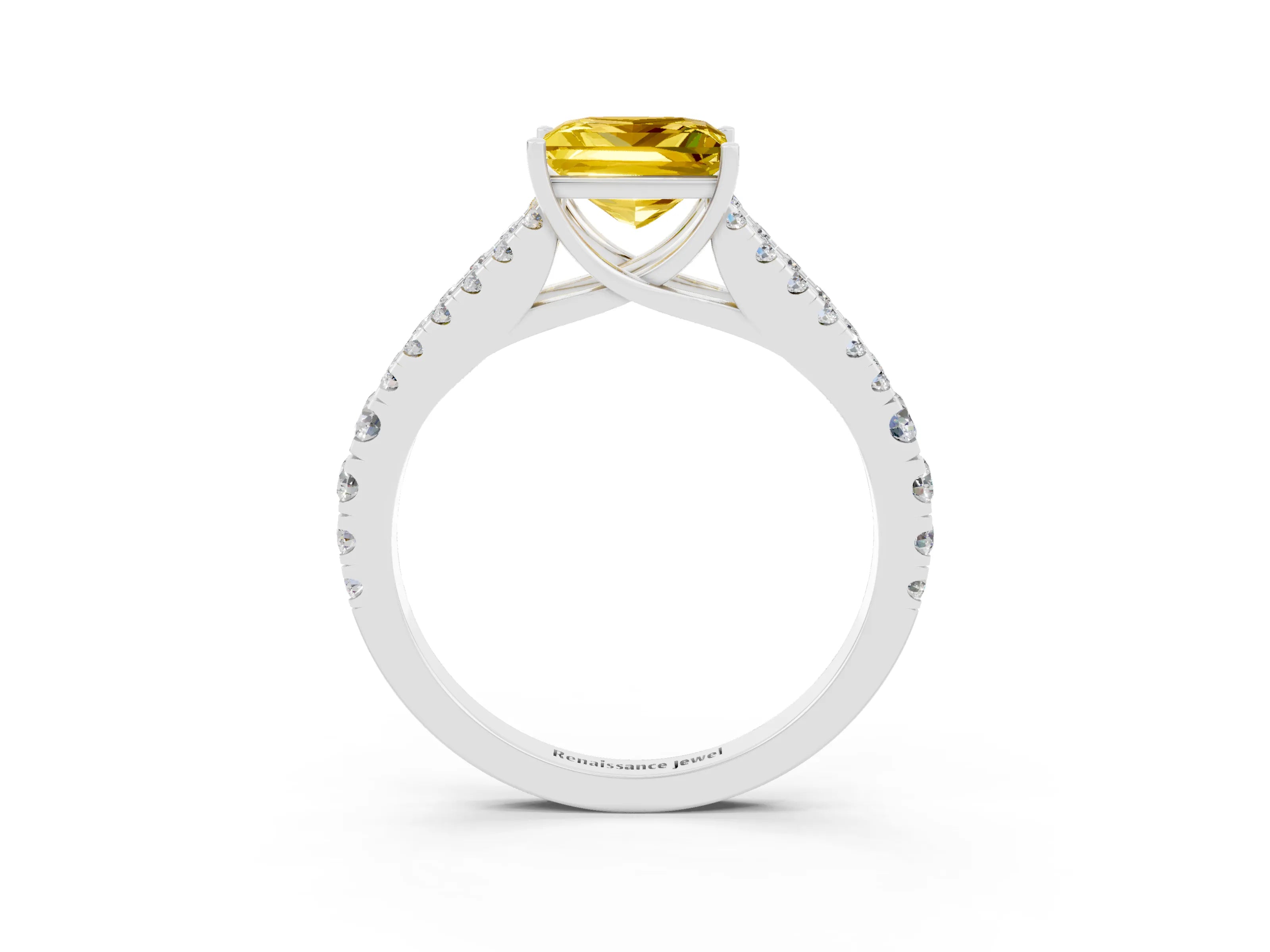 White gold Princess Cut Cut Split Shank Pave Diamond Engagement Ring with Four-Prong Setting_3