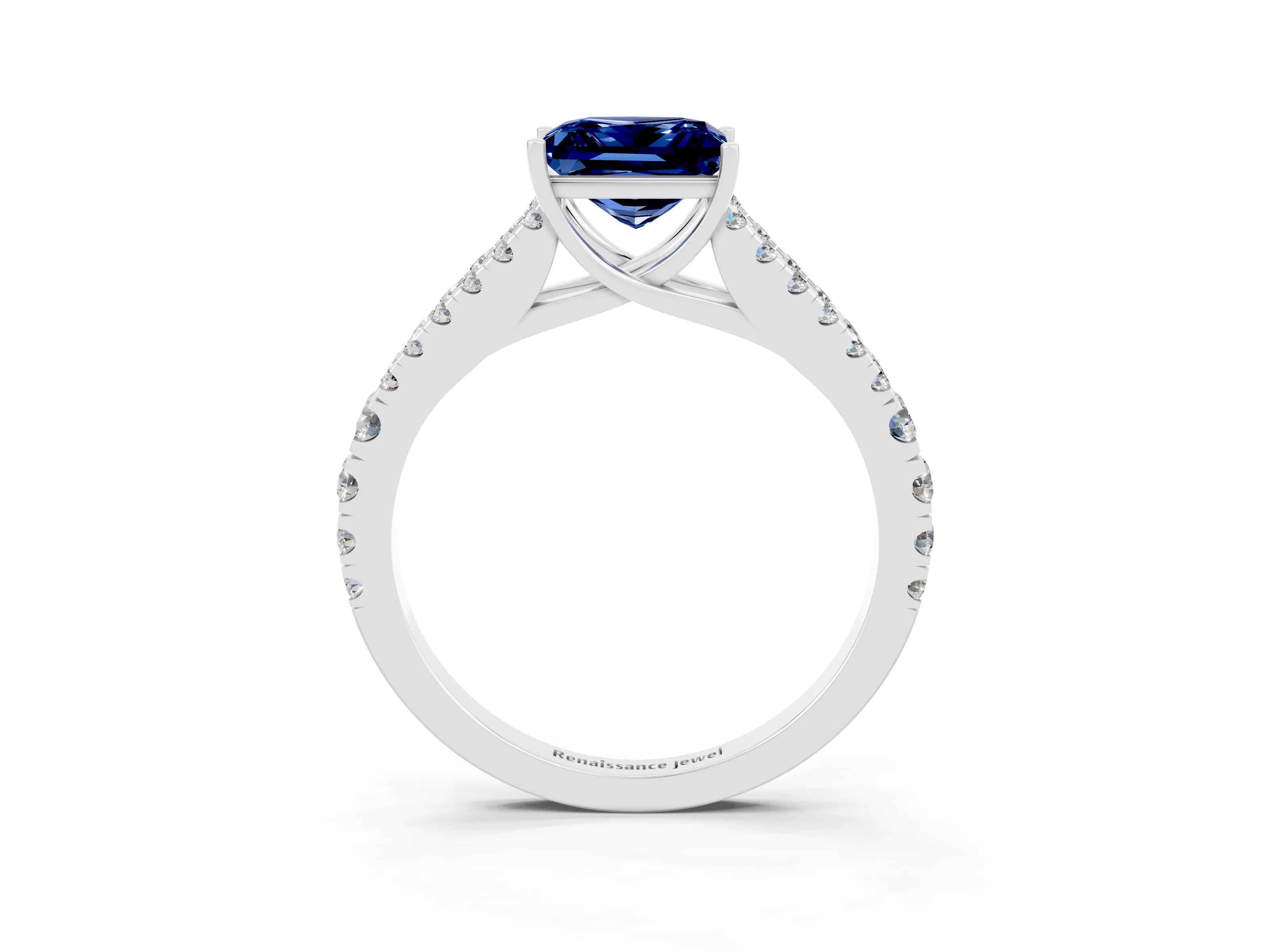 White gold Princess Cut Cut Split Shank Pave Diamond Engagement Ring with Four-Prong Setting_3