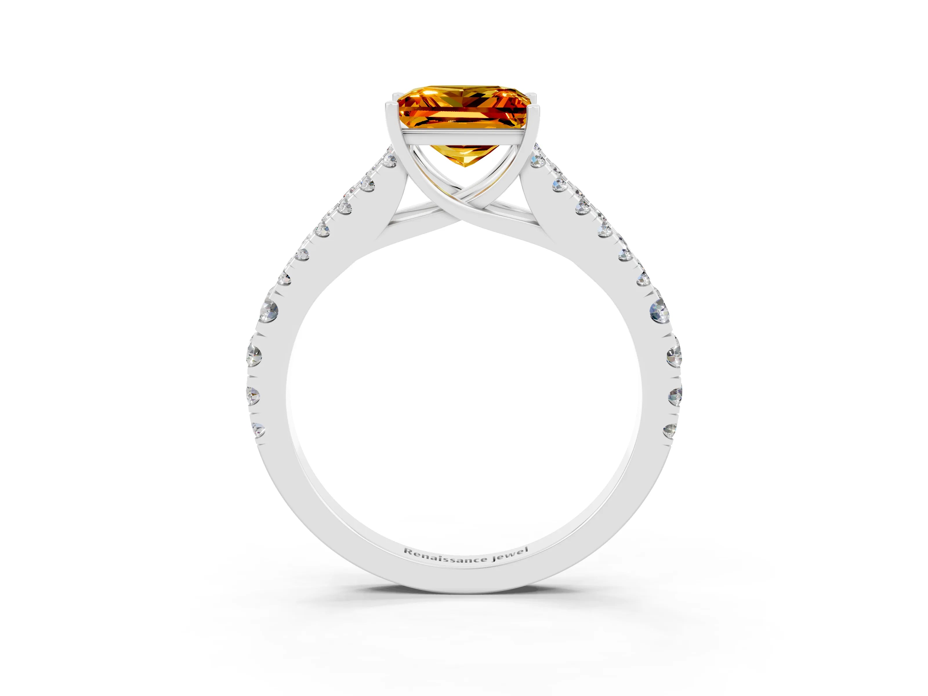 White gold Princess Cut Cut Split Shank Pave Diamond Engagement Ring with Four-Prong Setting_3