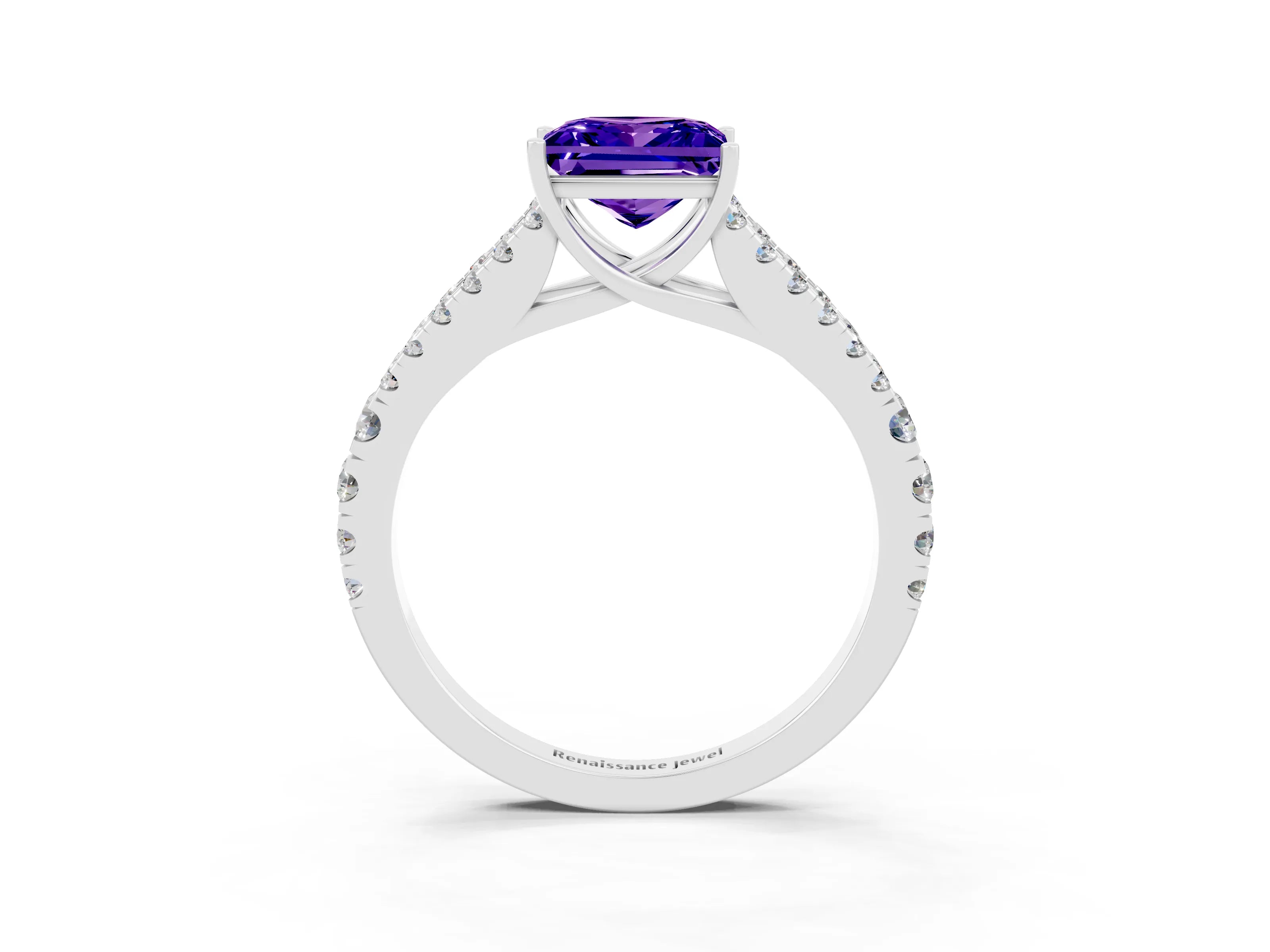 White gold Princess Cut Cut Split Shank Pave Diamond Engagement Ring with Four-Prong Setting_3