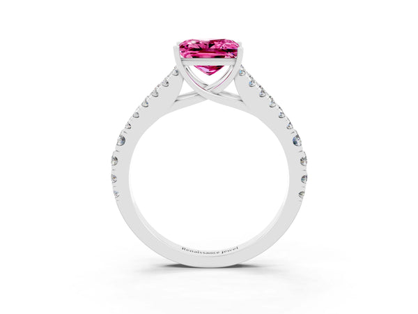 Platinum Princess Cut Cut Split Shank Pave Diamond Engagement Ring with Four-Prong Setting