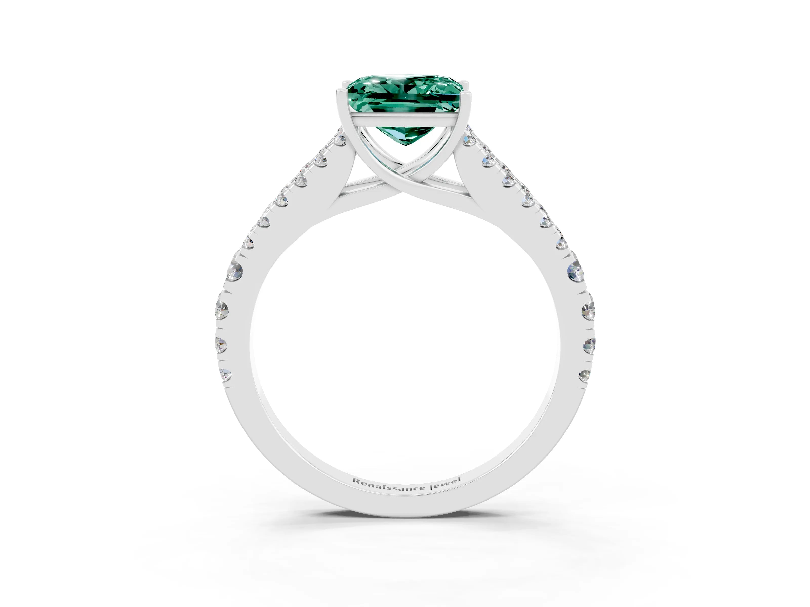 White gold Princess Cut Cut Split Shank Pave Diamond Engagement Ring with Four-Prong Setting_3