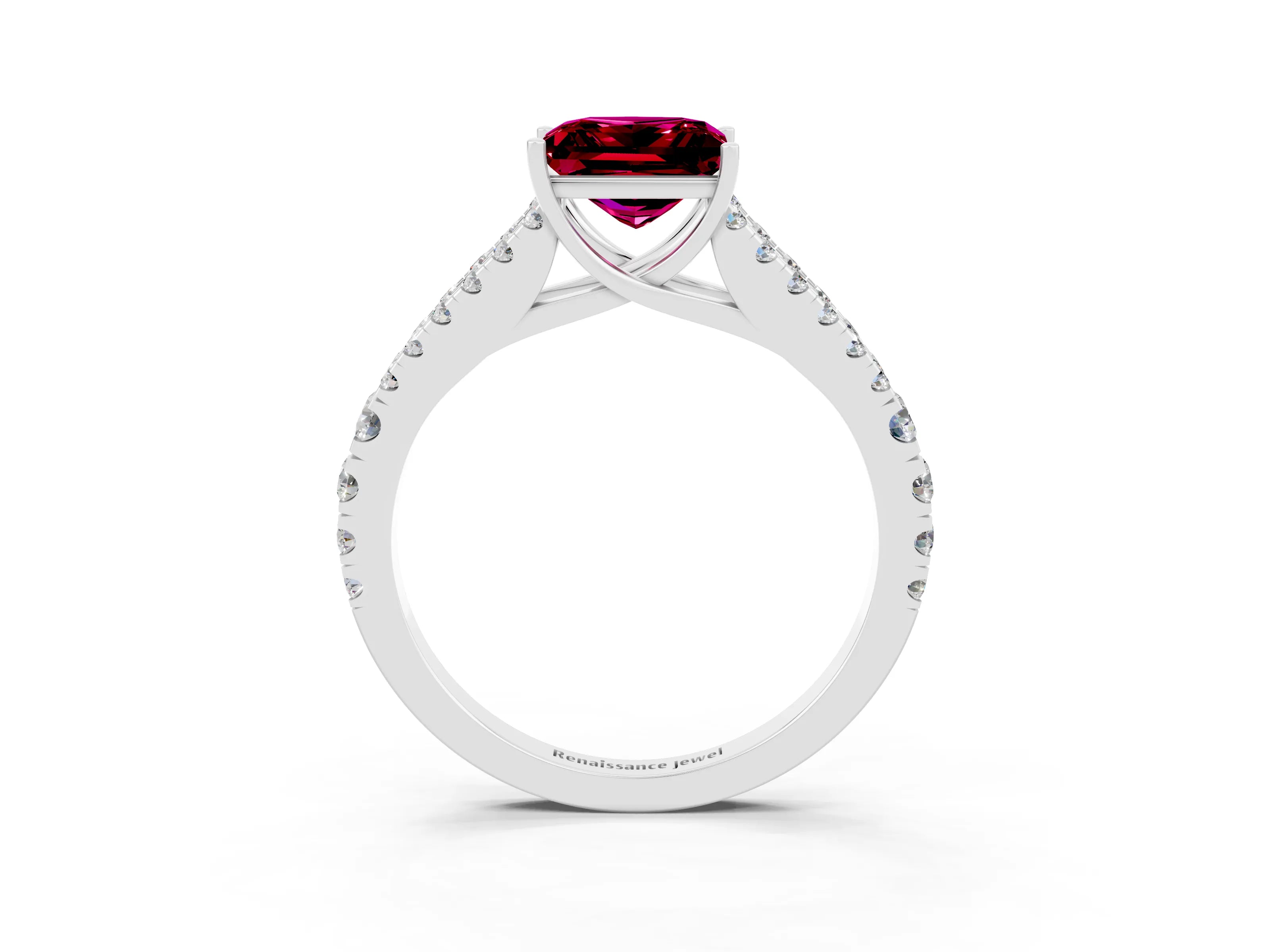 White gold Princess Cut Cut Split Shank Pave Diamond Engagement Ring with Four-Prong Setting_3
