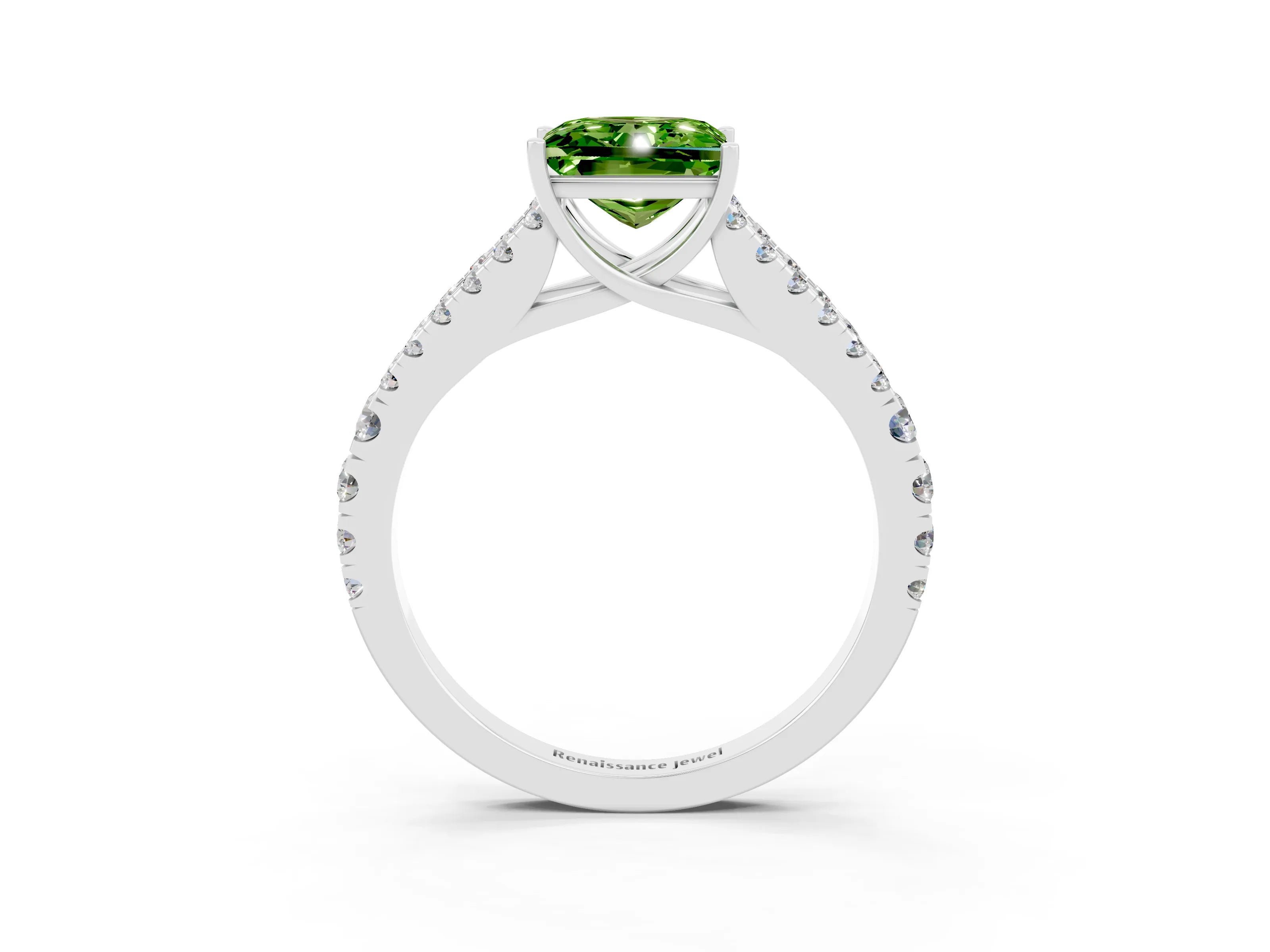 White gold Princess Cut Cut Split Shank Pave Diamond Engagement Ring with Four-Prong Setting_3