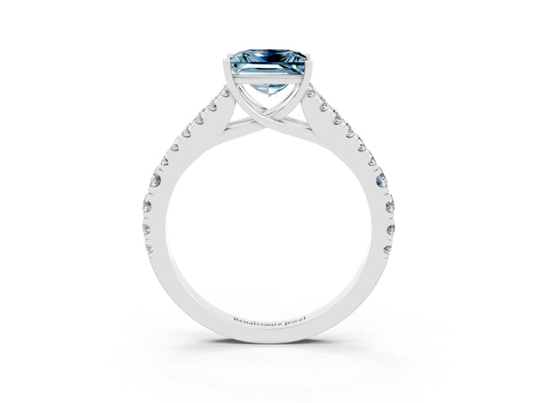 Platinum Princess Cut Cut Split Shank Pave Diamond Engagement Ring with Four-Prong Setting