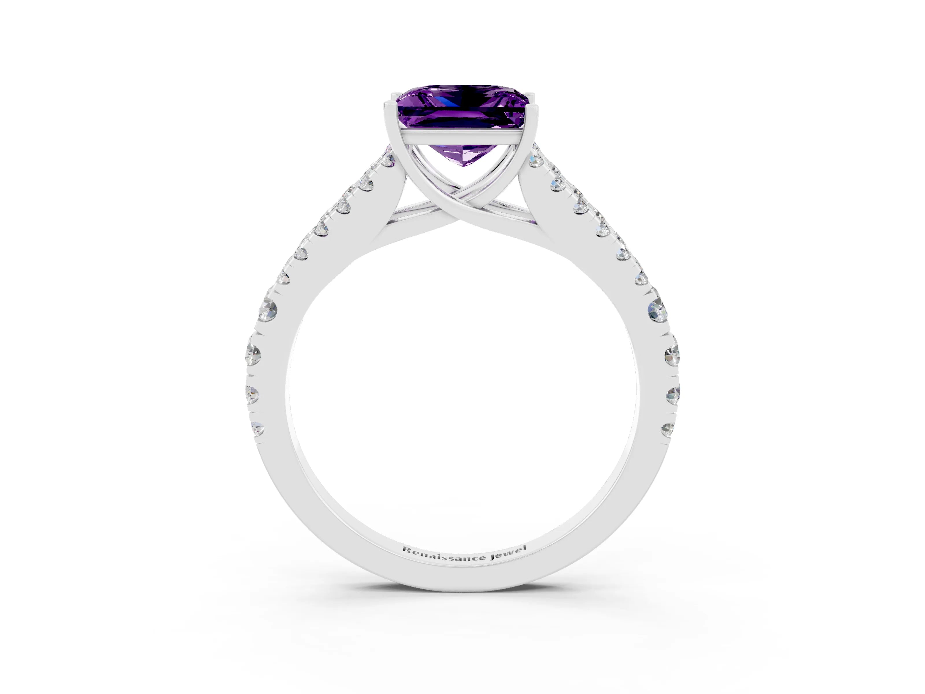 White gold Princess Cut Cut Split Shank Pave Diamond Engagement Ring with Four-Prong Setting_3