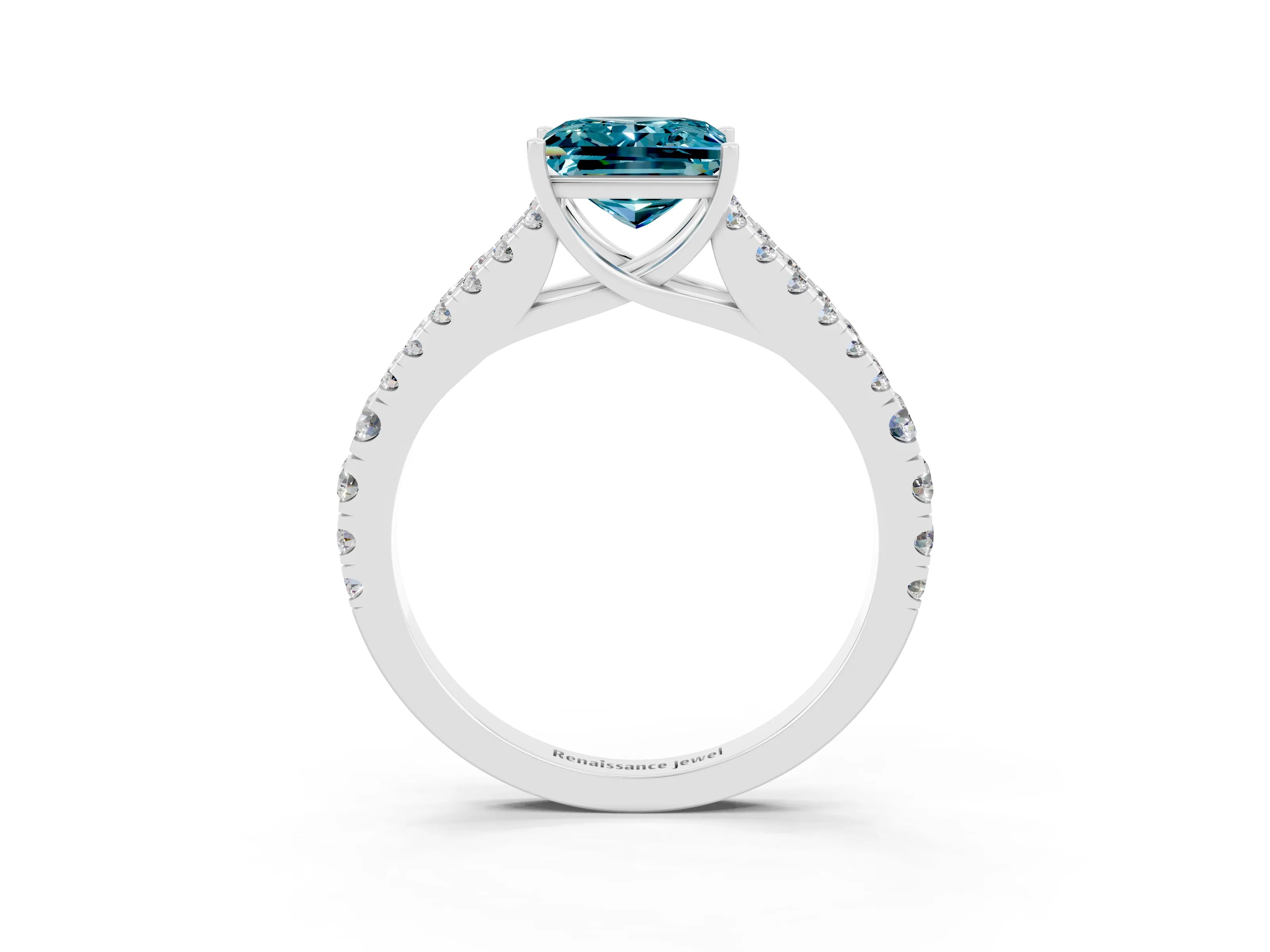 White gold Princess Cut Cut Split Shank Pave Diamond Engagement Ring with Four-Prong Setting_3